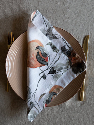 Apricot Rose Print Linen Table Napkins