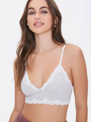 Ribbed Lace-trim Bralette