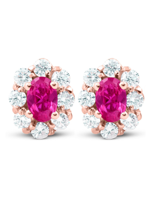 Pompeii3 3.10 Ct Pink Topaz & Diamond Halo Studs 14k Rose Gold Lab Created