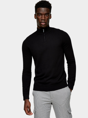 Black Turtle Neck Zip Knitted Sweater