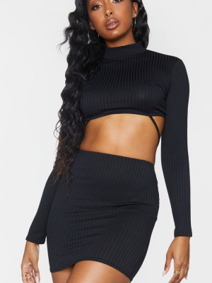 Black Ribbed Strappy Cut Out Tie Detail Bodycon...