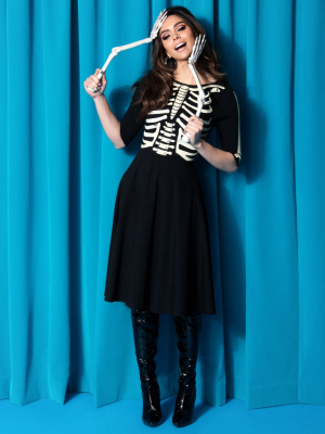 Unique Vintage Black Skeleton Bones Graves Swing Dress