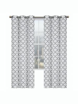 Kate Aurora Contemporary Living 2 Pack Gray And White Trellis Clover Window Curtains