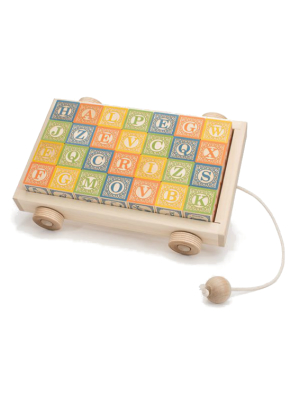 Uncle Goose English Alphabet Blocks With Pull Wagon