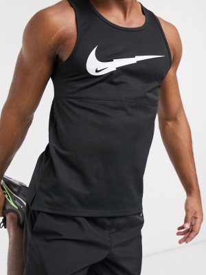 Nike Running Breathe Large Logo Tank In Black