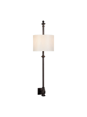 Torch 2-light Wall Lamp In Oil Rubbed Bronze With Off-white Hardback Fabric Shade