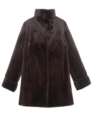 Reversible Sheared Mink Raincoat In Dark Brown
