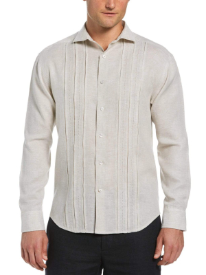 Linen Triple Tuck Embroidered Shirt