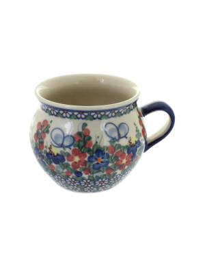 Blue Rose Polish Pottery Garden Butterfly Bubble Soup Mug