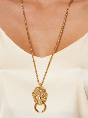 27" Gold Chain With 2" Lion Head Pendant Necklace