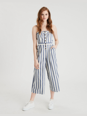 Ae Striped Button Front Tube Jumpsuit