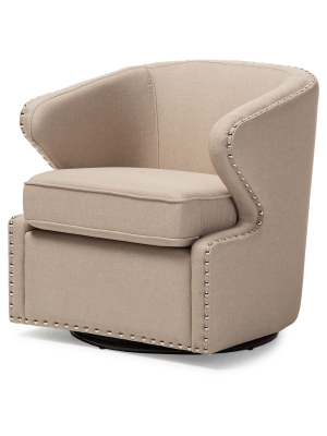Finley Mid - Century Modern Fabric Upholstered Swivel Armchair - Buff Beige - Baxton Studio