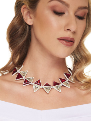 White With Ruby Crystal Triangle Clasp Necklace