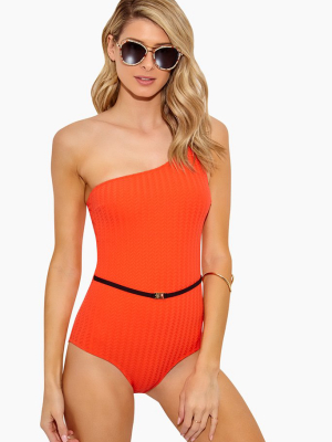 Dafne Belted One Shoulder One Piece Swimsuit - Orange