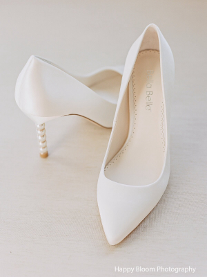 Ivory Pumps With Pearl & Gold Ring Heels