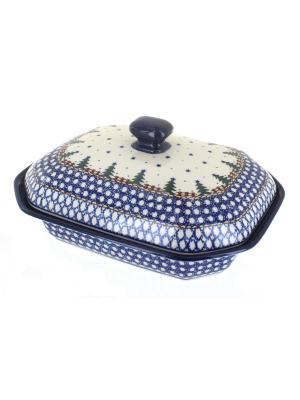 Blue Rose Polish Pottery Rustic Pines Medium Covered Baking Dish