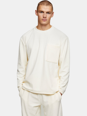 Ecru Corduroy Pocket Sweatshirt