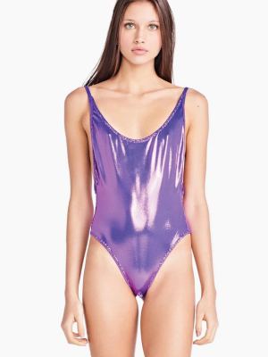 Mermaid Scoop Open Back One Piece Swimsuit - Rouxinol Purple