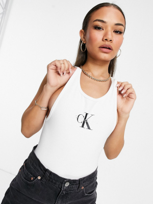 Calvin Klein Jeans Monogram Logo Scoop Back Bodysuit In White