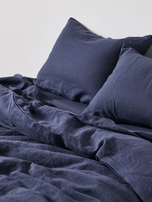 100% Linen Duvet Cover In Midnight Blue