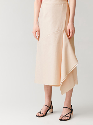 Cotton-linen Wrap Skirt With Asymmetric Drape