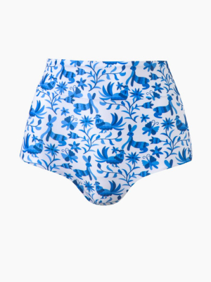 Valladolid High Waisted Bikini Bottom - Blue Bordado Print