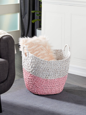 Olivia & May 21.25"x18.75" Large Seagrass Basket White/pink