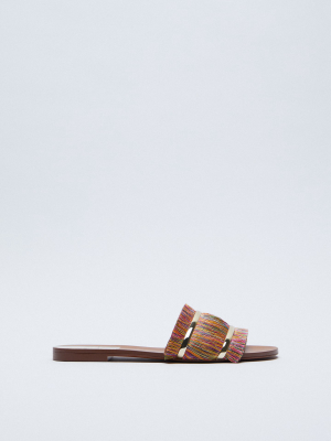 Slide Sandals With Colorful Fringes