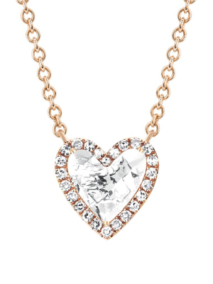 Diamond & White Topaz Heart Necklace - Rose Gold