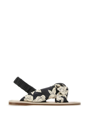 Miu Miu Floral Printed Knot Detail Sandals