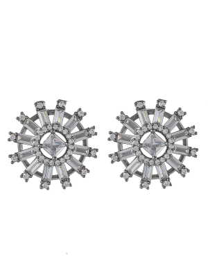 Floral Round Cubic Zirconia Diamond Earrings