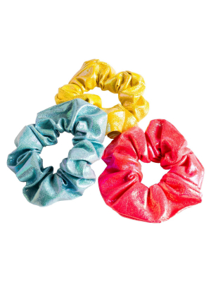 Lily Frilly Faux Leatherette Scrunchie Set - Yellow/pink/blue