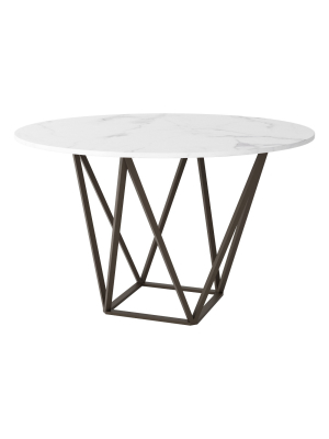 Modern 51" Round Dining Table Stone Antique Brass - Zm Home