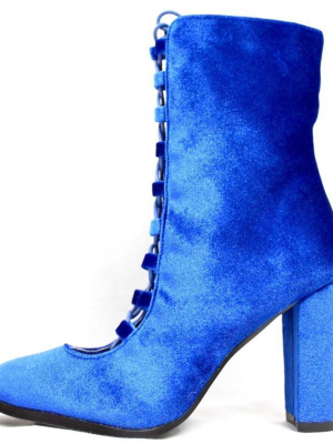 Sheila Royal Blue Almond Toe Lace Up Extended Shaft Boot