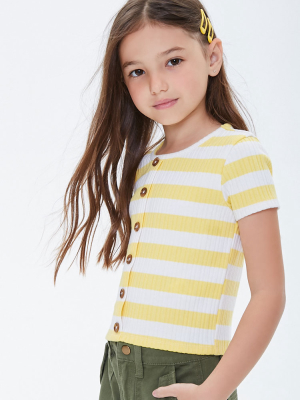 Girls Striped Mock Button Top (kids)