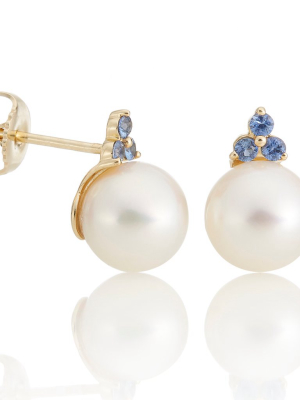 Sapphire Trio & Pearl Earrings