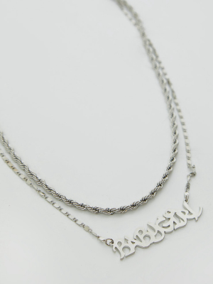 Silver Baby Girl Graffiti Text Double Chain...