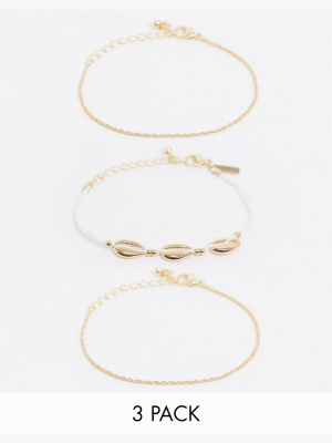 Topshop Bracelet Multipack X 3 With Faux Shell Detail In Gold