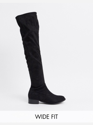 Public Desire Wide Fit Exclusive Elle Over The Knee Boots In Black