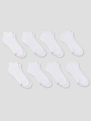 Hanes Performance Women's Cushioned 6+2 Bonus Pack Ankle Athletic Socks - White 5-9