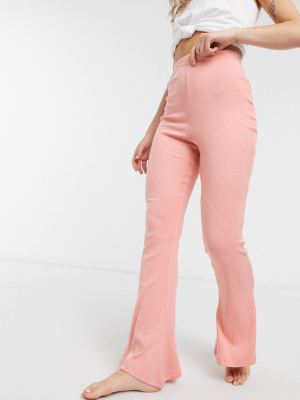 In The Style X Billie Faiers Loungewear Ribbed Flare Pants In Blush