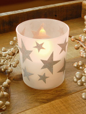 2ct Led Wax Candles Filled In Glass Holders With 2 Timers "gold Stars" Candle - Lumabase