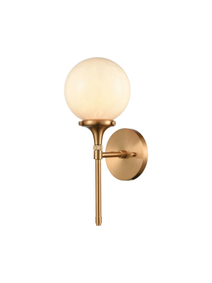 Beverly Hills 1-light Sconce In Satin Brass With White Feathered Glass