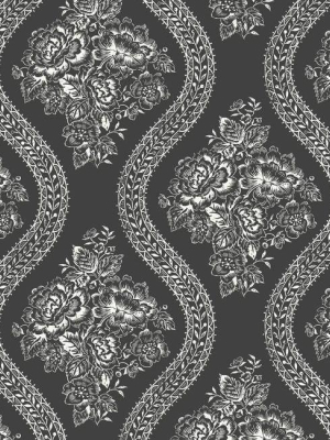 Coverlet Floral Wallpaper In Black And White From The Magnolia Home Collection By Joanna Gaines