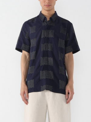 Short Sleeves Side Pocket Shirt In Navy Square