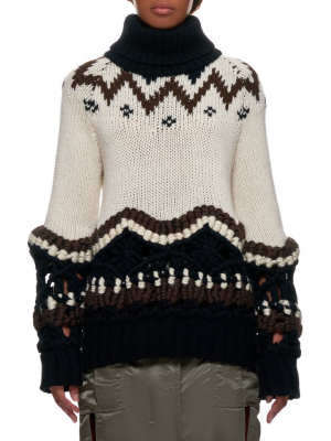 Knitted Cowl Neck Sweater (05231-152-off-white-black)