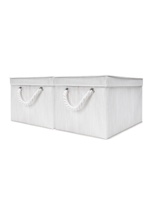 Storageworks Set Of 2 Jumbo Rectangle Polyester Storage Bin With Lid And Cotton Rope Handles