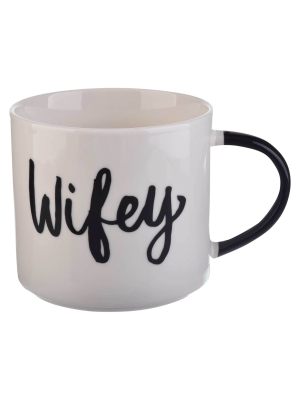 15oz Stoneware Stackable Wifey Coffee Mug White - Threshold™