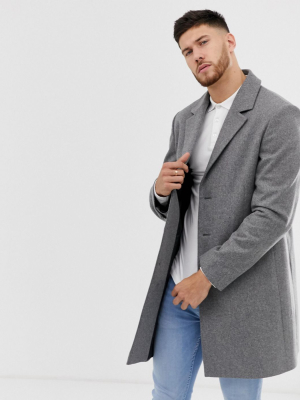 Asos Design Wool Mix Overcoat In Light Gray