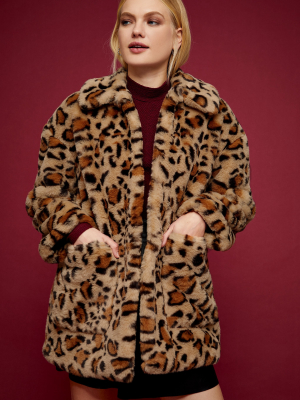 Idol Leopard Print Faux Fur Jacket